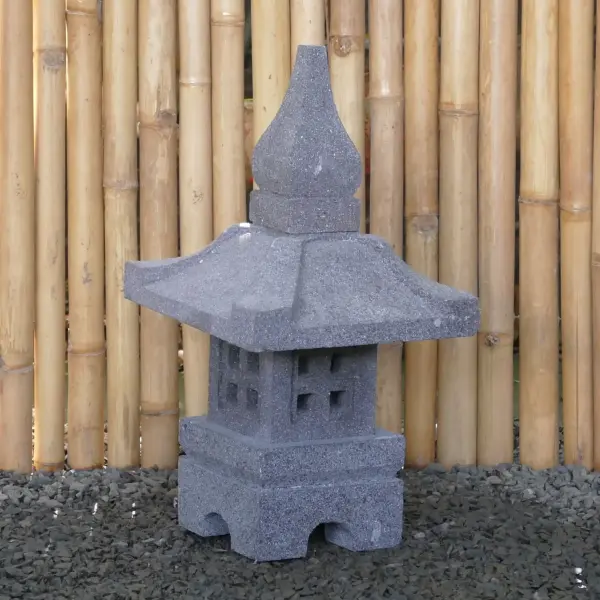 Product image 2 of the product “Japanese style Garden Lantern, made from Andesit Stone. Multipart. 50 cm Height, Roof is 30 cm width. ”